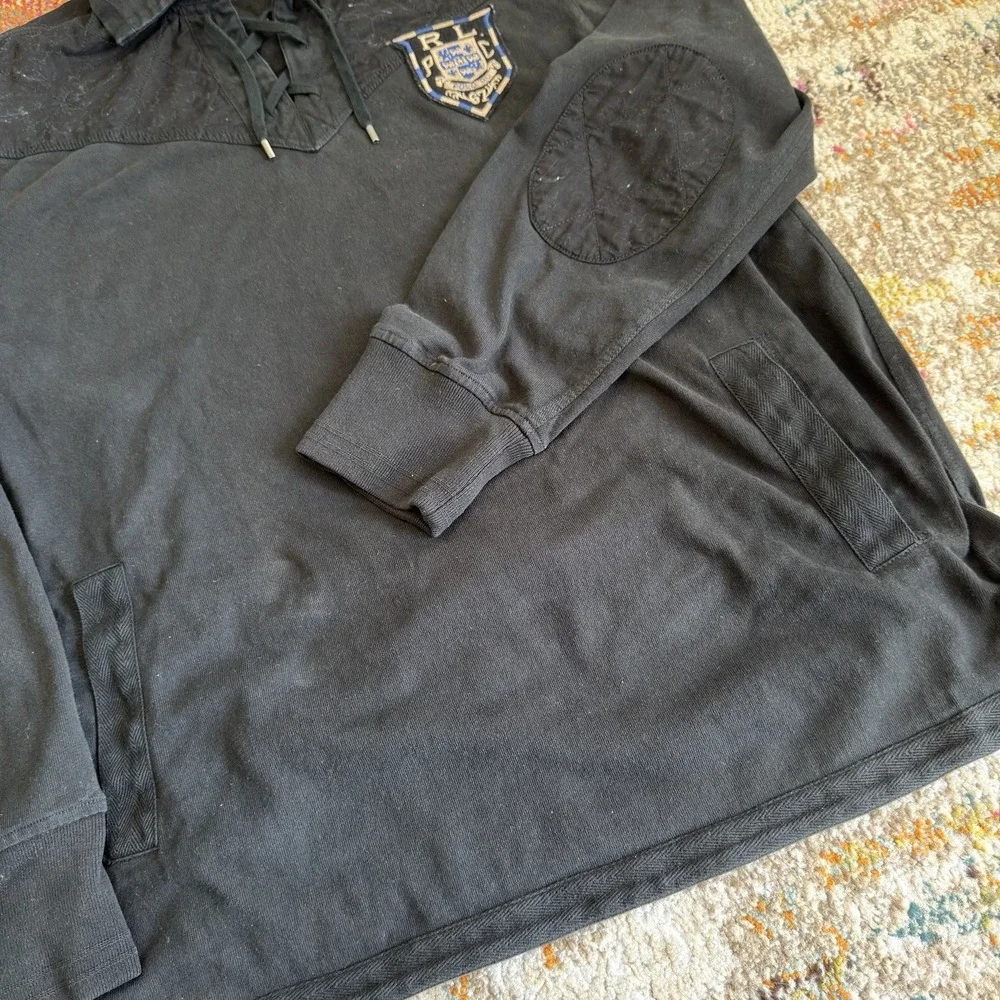 Vintage Polo Ralph Lauren RLPC Crest Quilted Lace-Up Rugby Shirt Black Men's XL